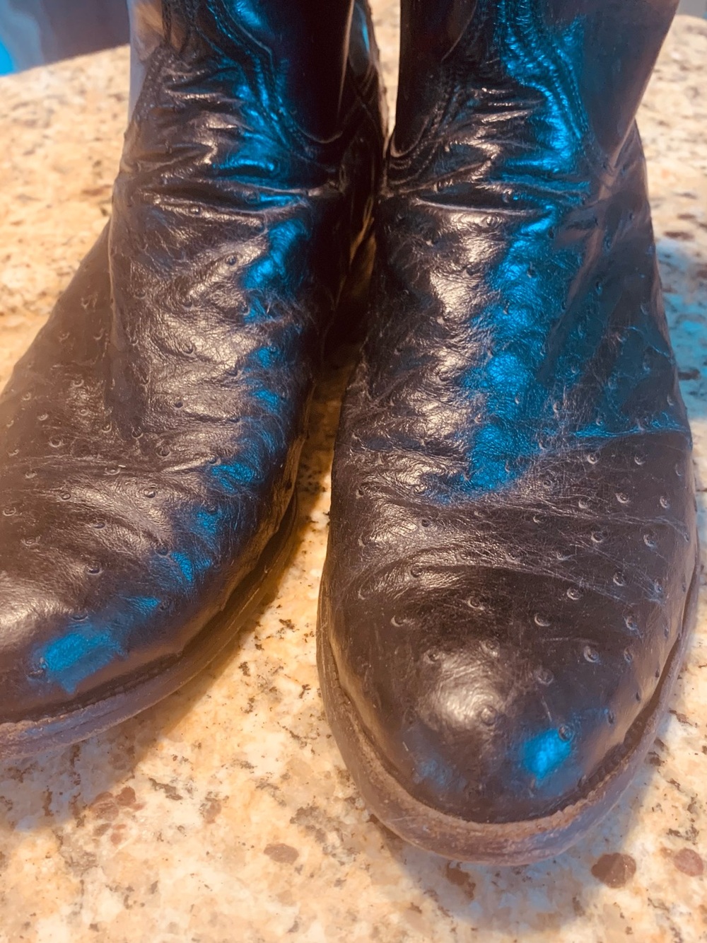 Lucchese Men's Handmade Leather Boots-Full Quill Ostrich & Dark Leather
